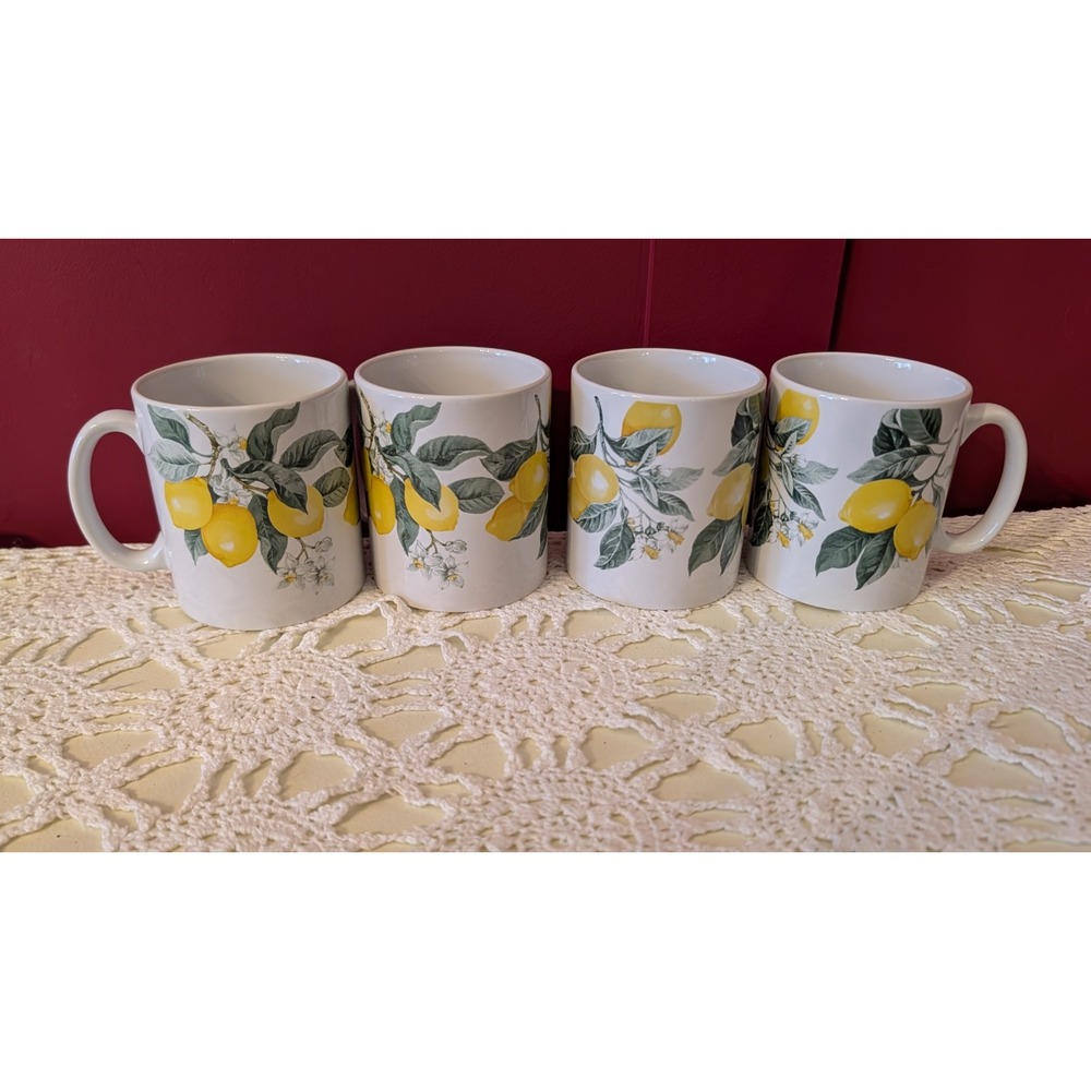 Royal Norfolk Lemon Coffee Mugs cups Set of 4, 12 oz lot MW/DS Safe vintage